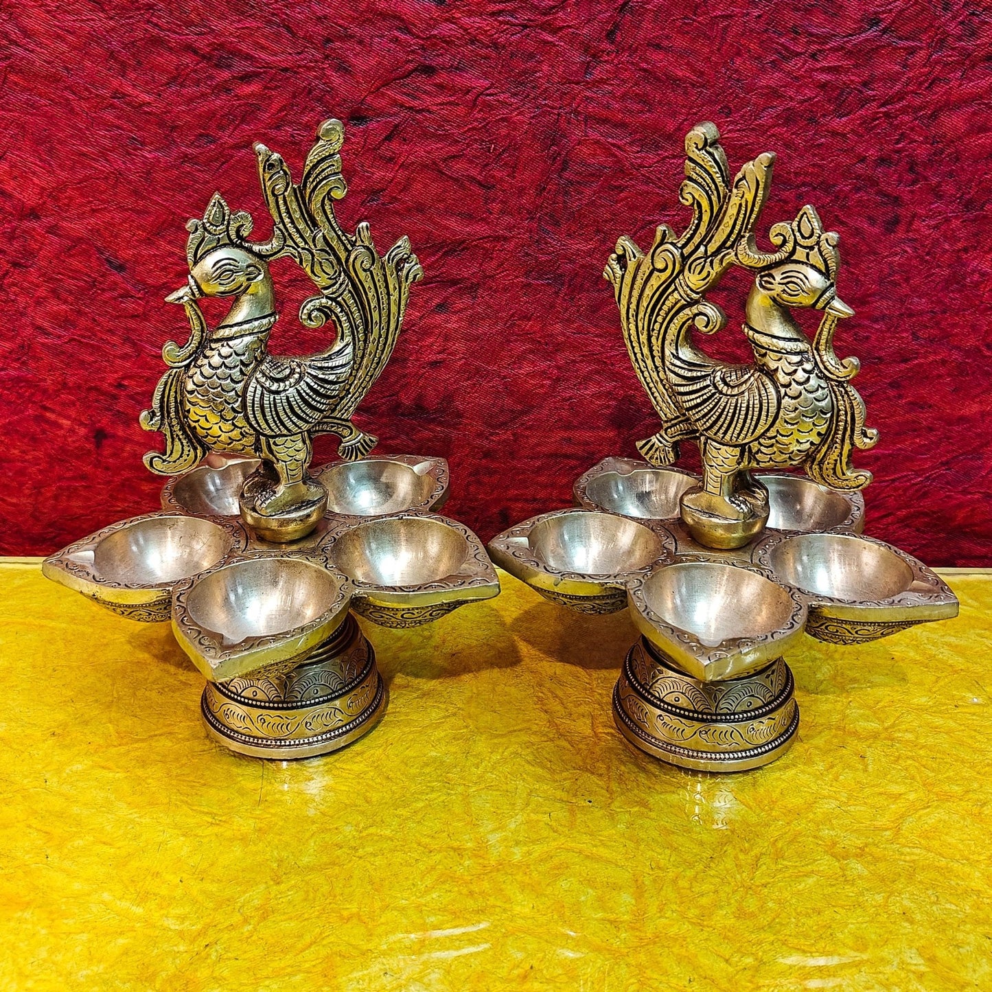 Brass peacock oil lamps 9"