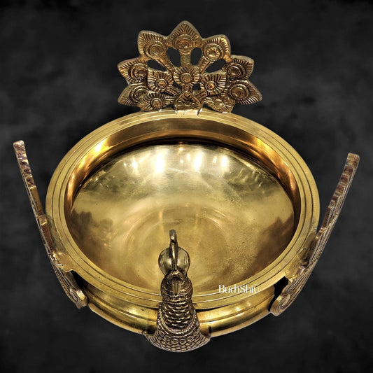 Brass peacock shaped urli golden