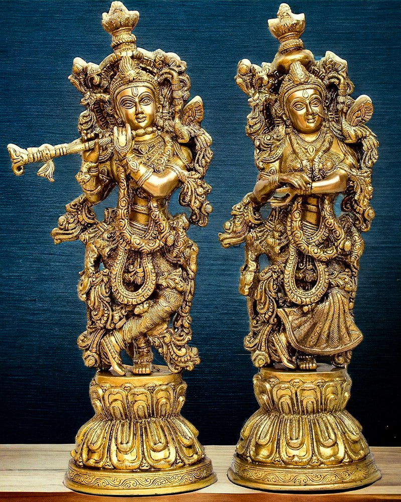 Brass Radha Krishna Idol Set - 21" Tall Masterpieces