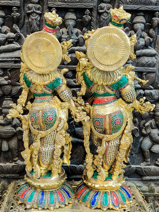 Brass Radha Krishna Idols - with Lotus Base 26 "