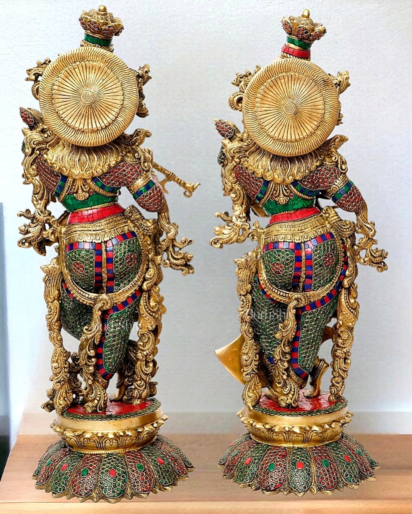 Brass Radha Krishna Idols with Lotus Base 27 inch