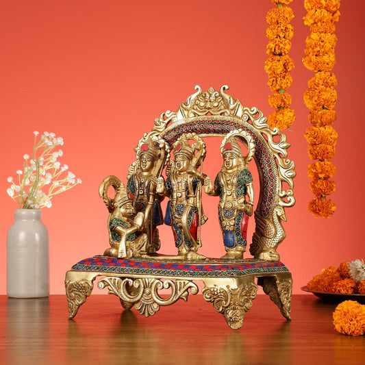 Brass Ram Darbar Idol with Stonework - 12.5 Inch