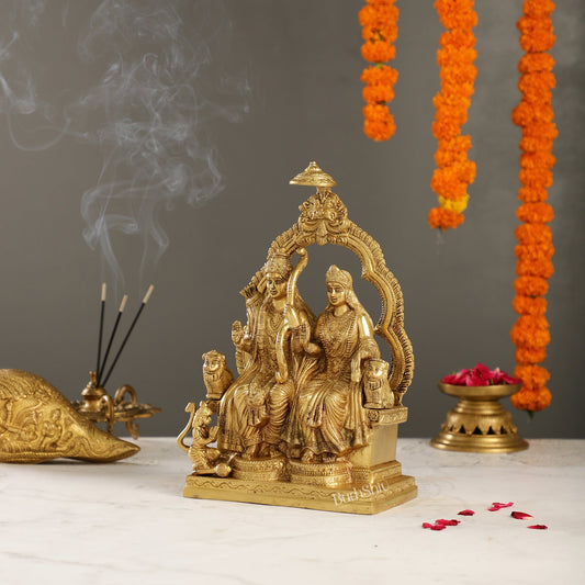 Brass Ram Darbar Idols with Rama, Sita, and Hanuman | 11" Height