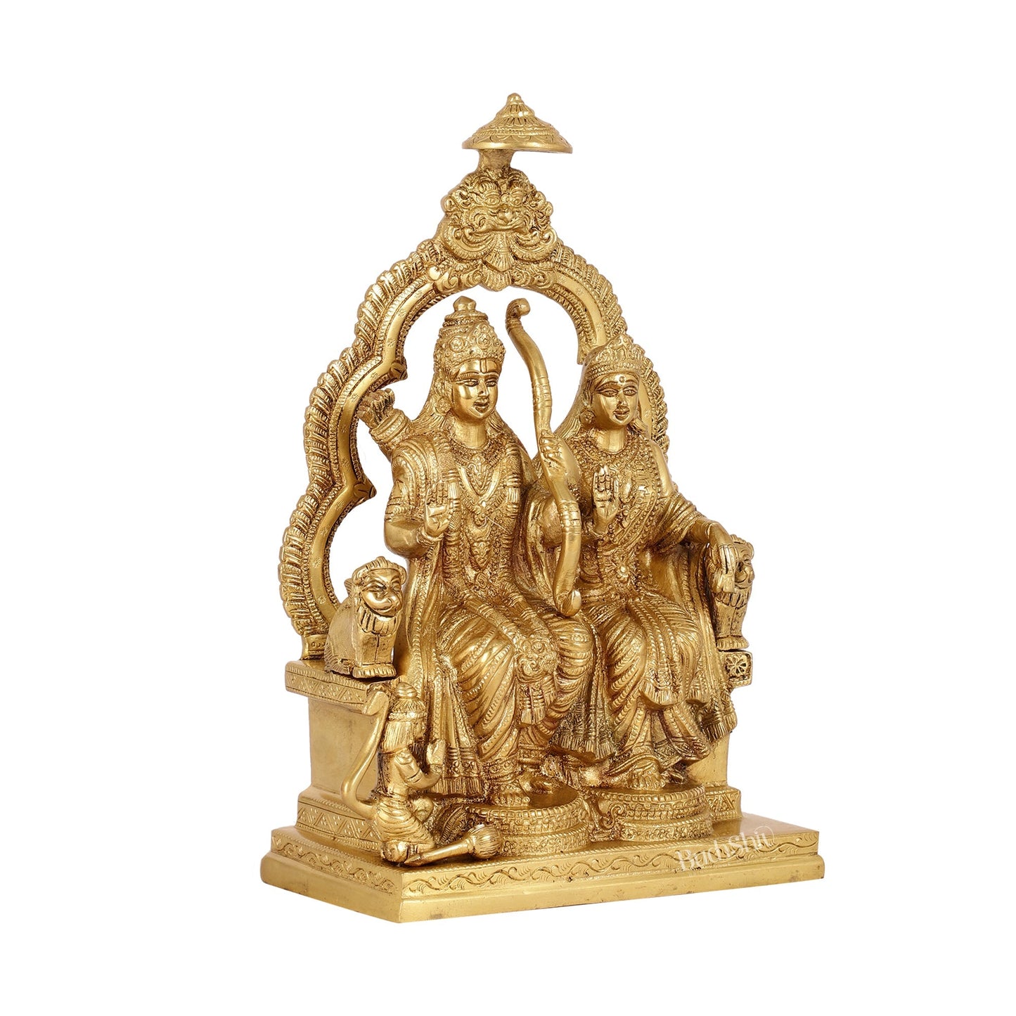 Brass Ram Darbar Idols with Rama, Sita, and Hanuman | 11" Height