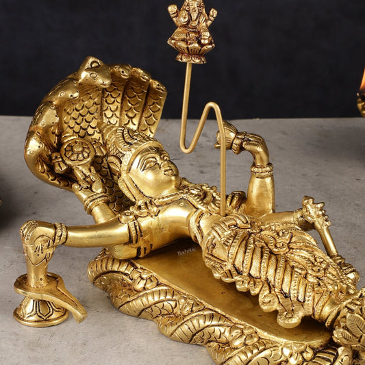 Brass Resting Vishnu with bhrama and Shiv ling