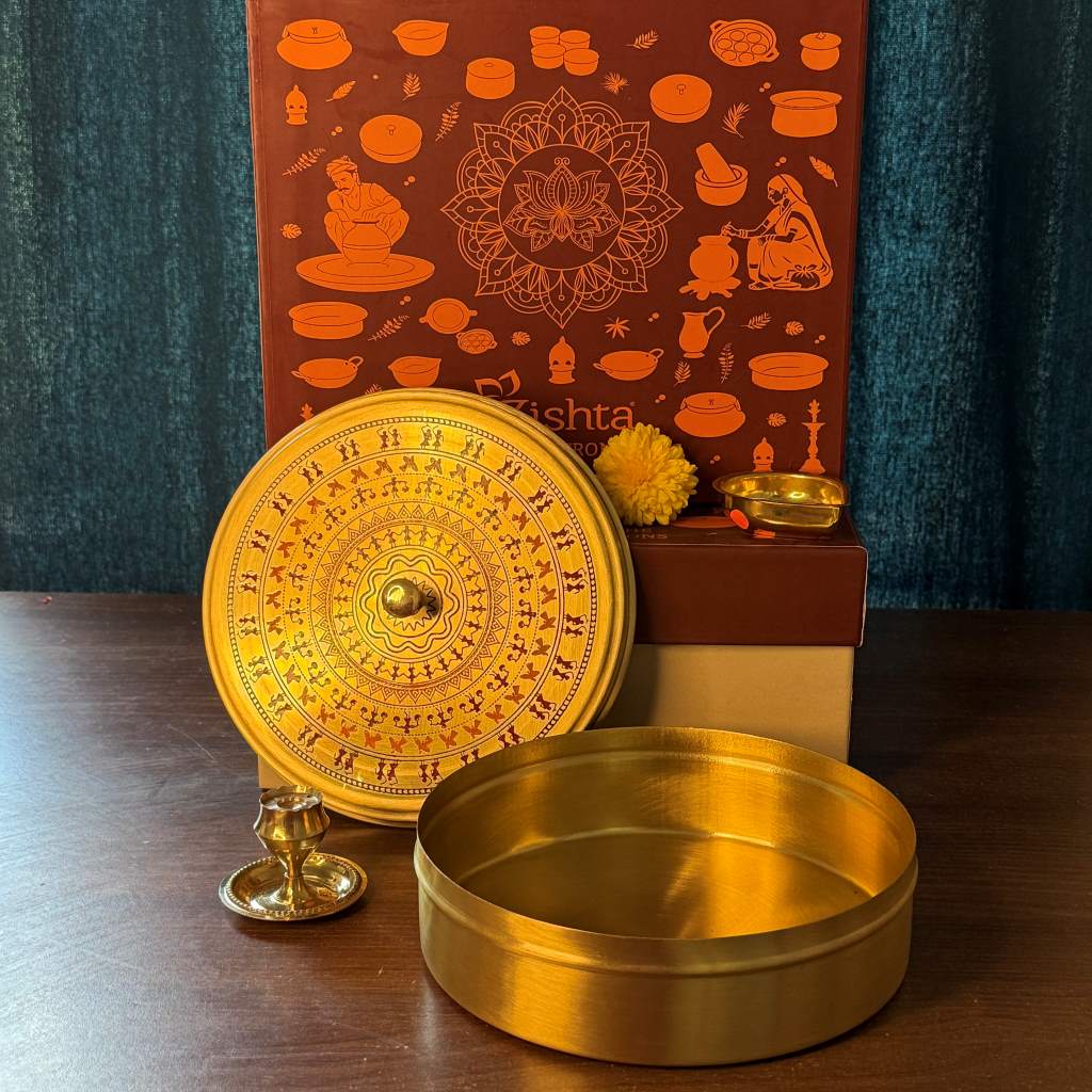Brass Round Storage Box – Worli Art Design (Medium) Gift Set