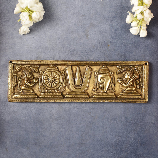 Brass Shank Chakra Namah Wall hanging 10 inch Antique