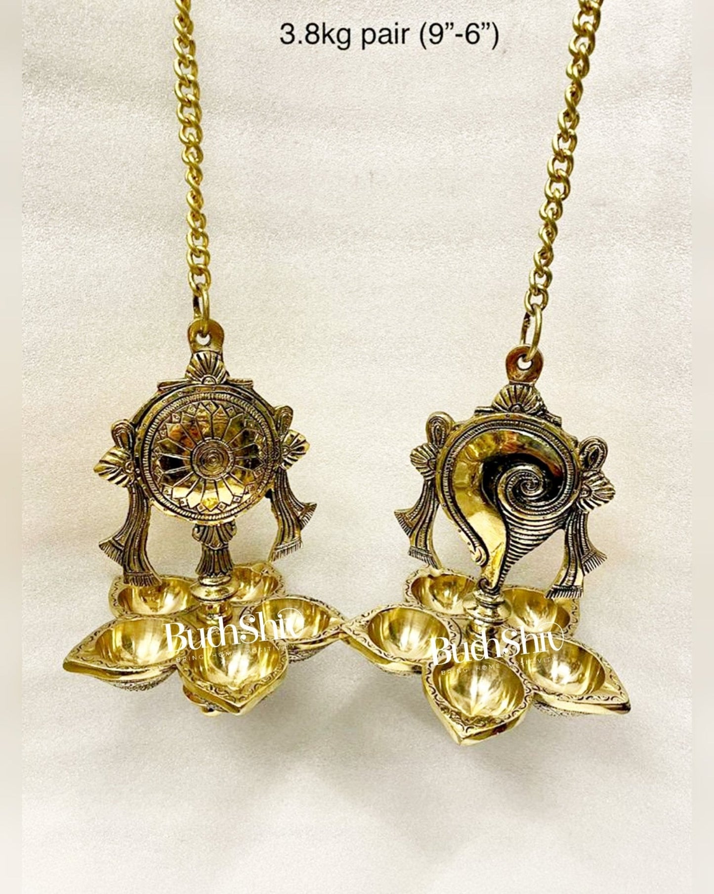 Brass shankh and Chakra hanging lamp