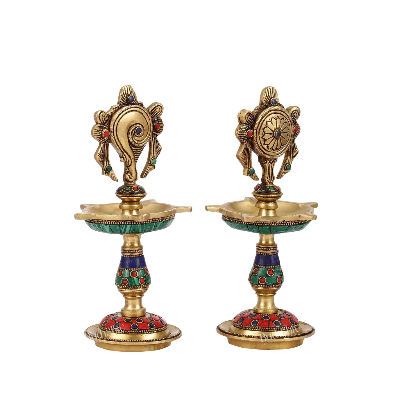 Brass Shankh Chakra lamps 9 inch
