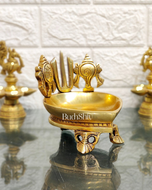 Brass Shankh Chakra namaha Diya 5"