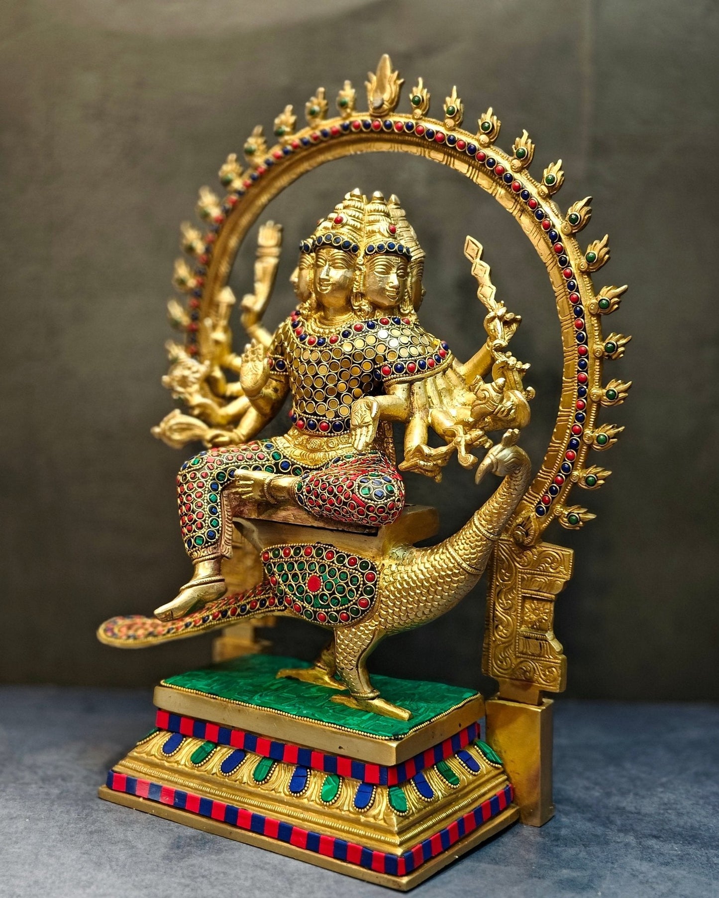 Brass Shanmukha Kartikeya Kumaraswamy Statue 18"