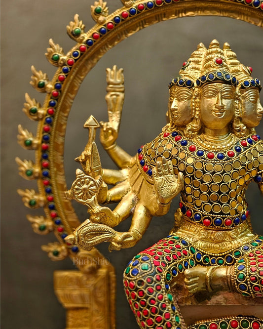 Brass Shanmukha Kartikeya Kumaraswamy Statue 18"