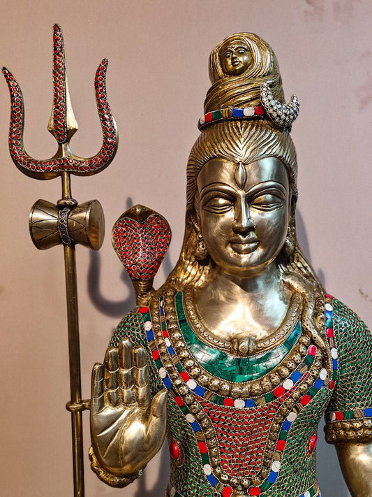 Brass Shiva statue 3 feet 35 inches with stonework