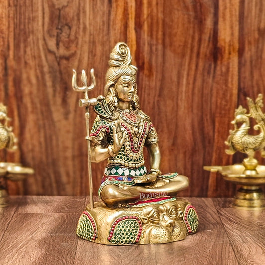 Brass Shiva Statue with stonework 13"