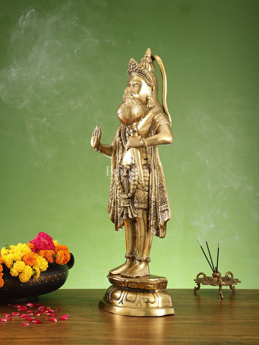 Brass Standing Hanuman Statue - 27" Aashirwaad Mudra Blessing