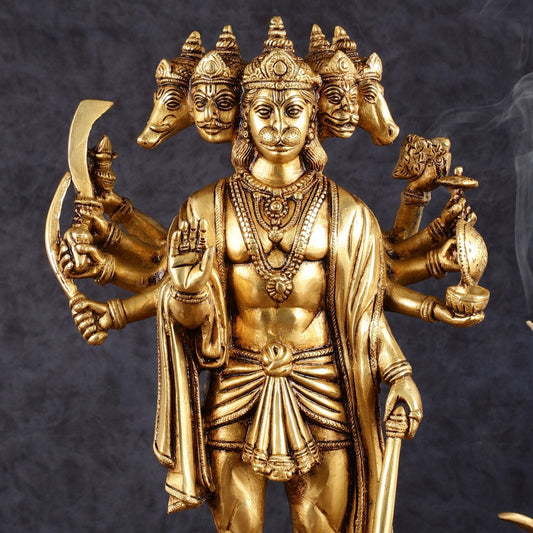 Brass Standing Panchmukhi Hanuman idol 14"