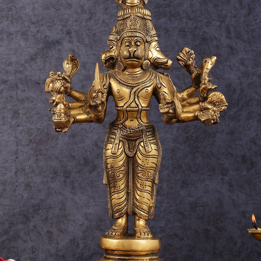 Brass Standing Panchmukhi Hanuman Statue 22 inch