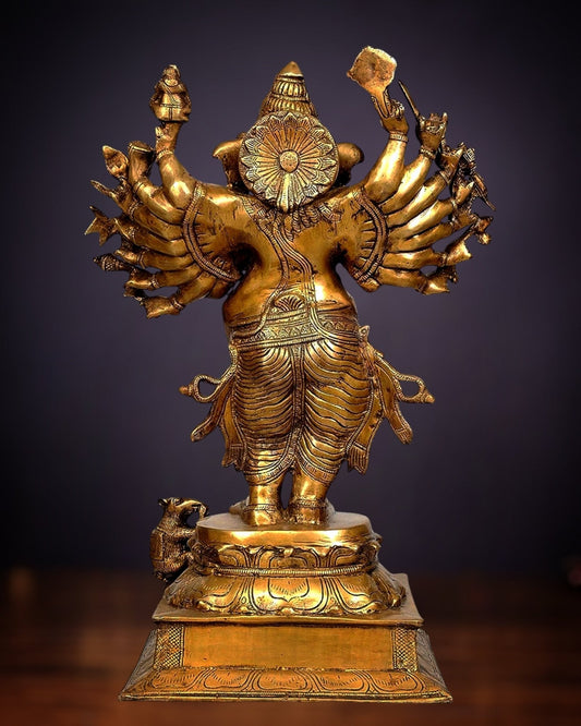 Brass Standing Vir Ganesha with 16 arms 23 "