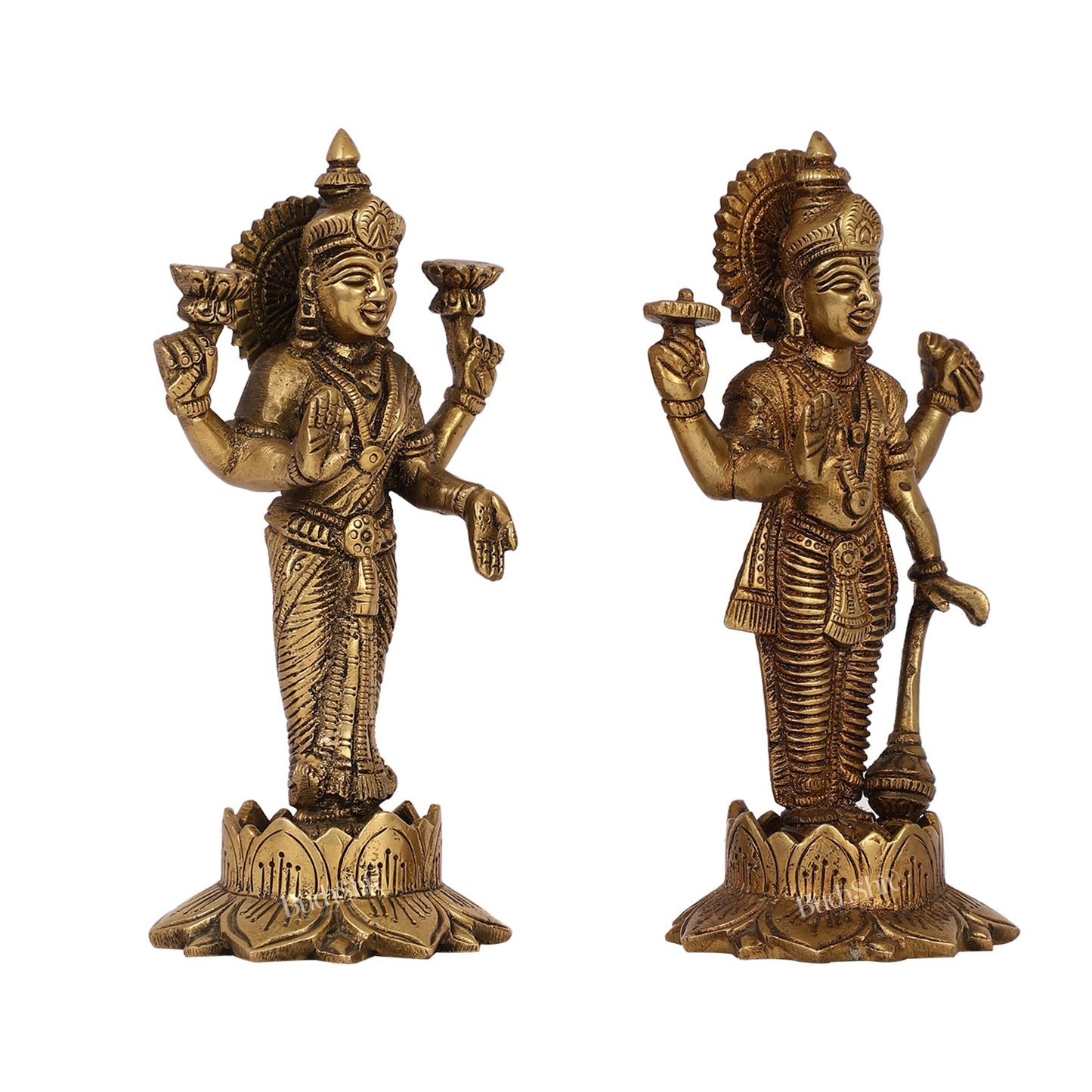 Brass Standing Vishnu Lakshmi 7" antique finish