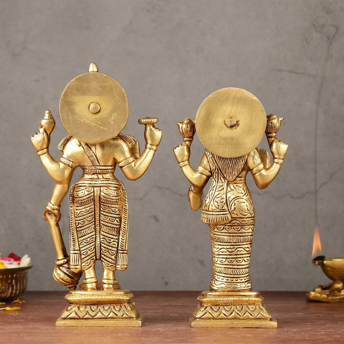 Brass standing Vishnu lakshmi superfine idols 8 inch