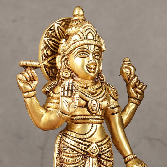 Brass standing Vishnu lakshmi superfine idols 8 inch
