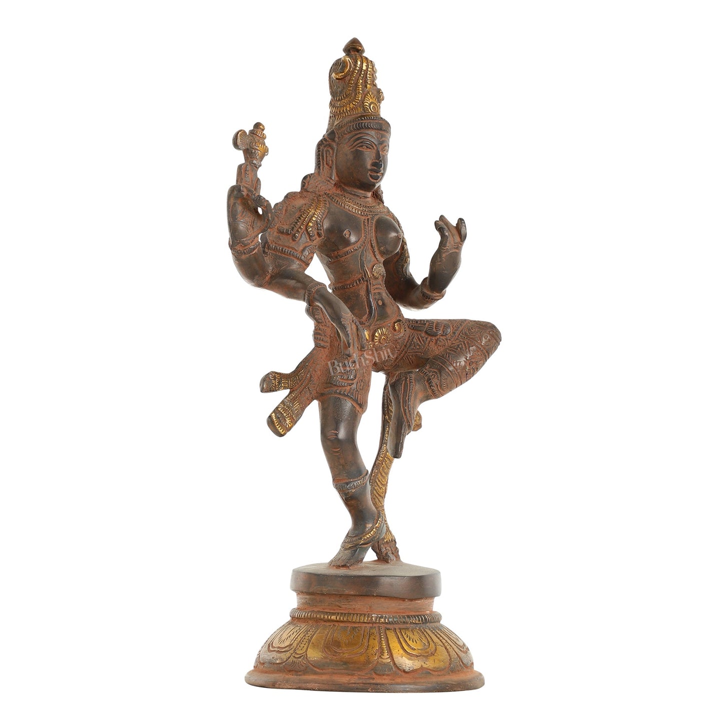 Handcrafted Brass Ardhanarishvara Statue - 12" Sandstone Patina Finish