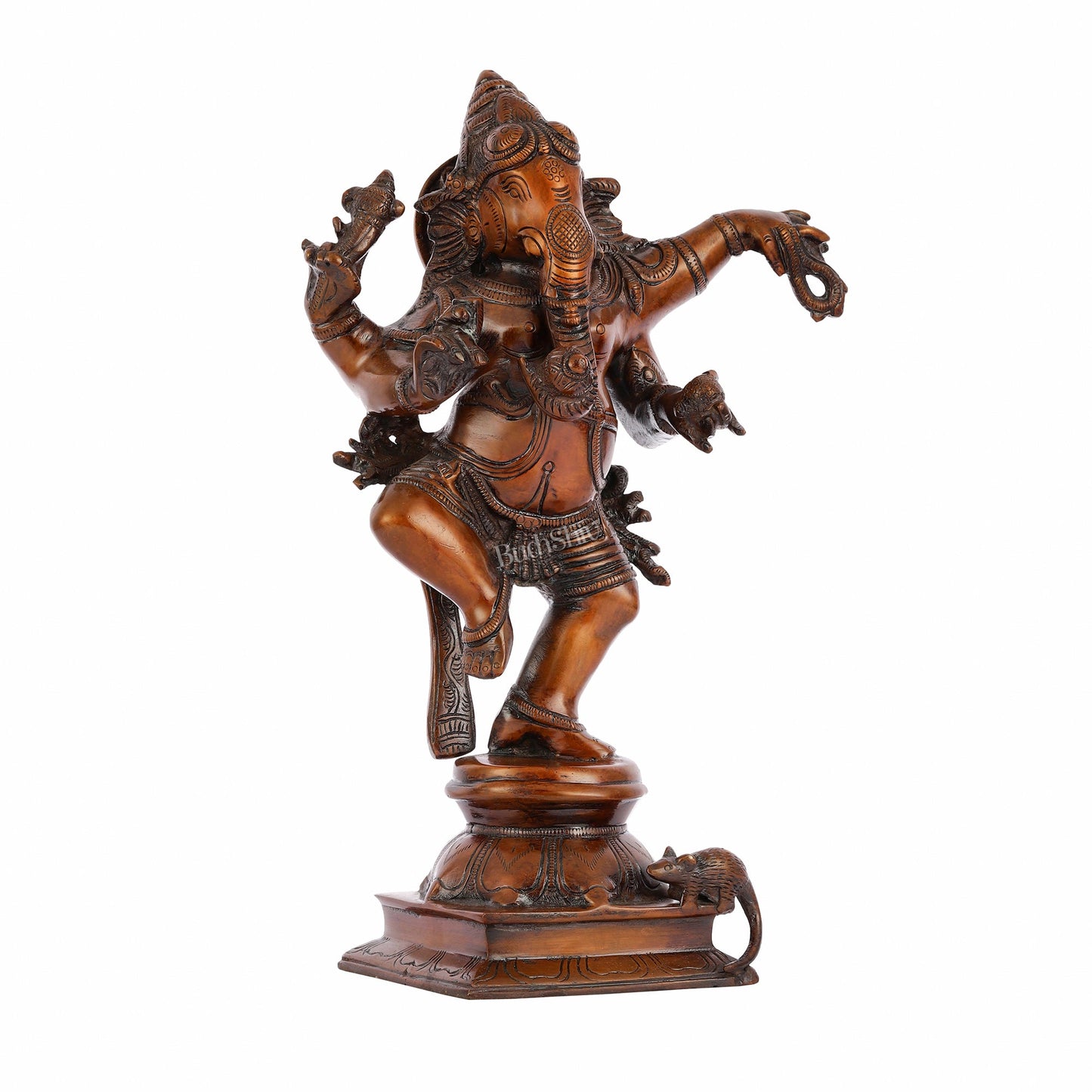 Brass Superfine Dancing Ganesha Statue - 12.5" Antique Bronze Finish