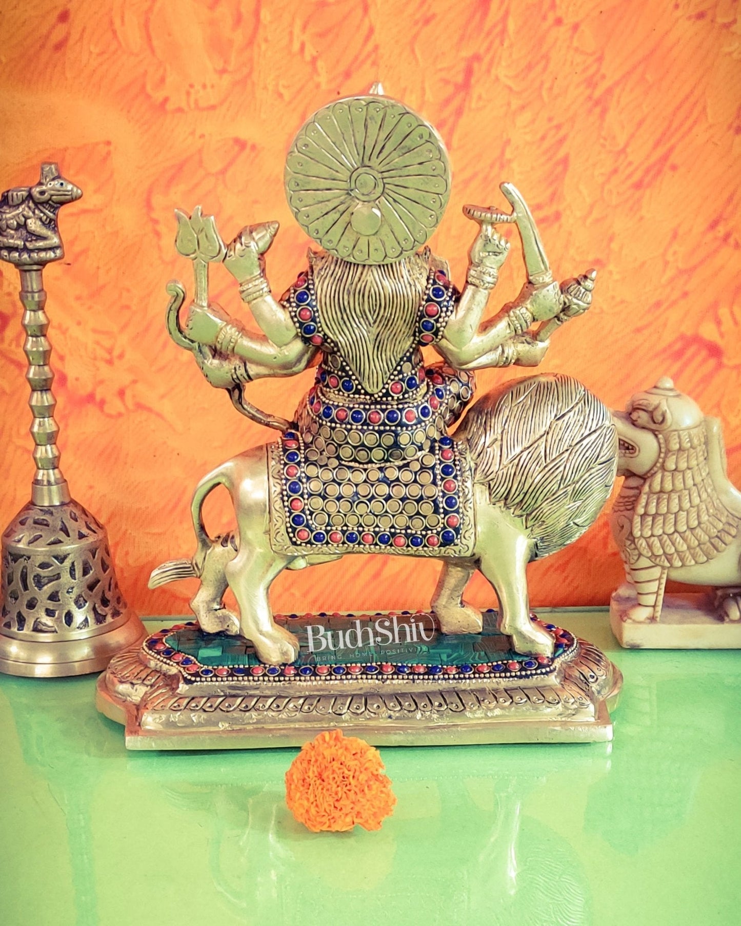 Brass Superfine Durga statue with Stonework 10 "