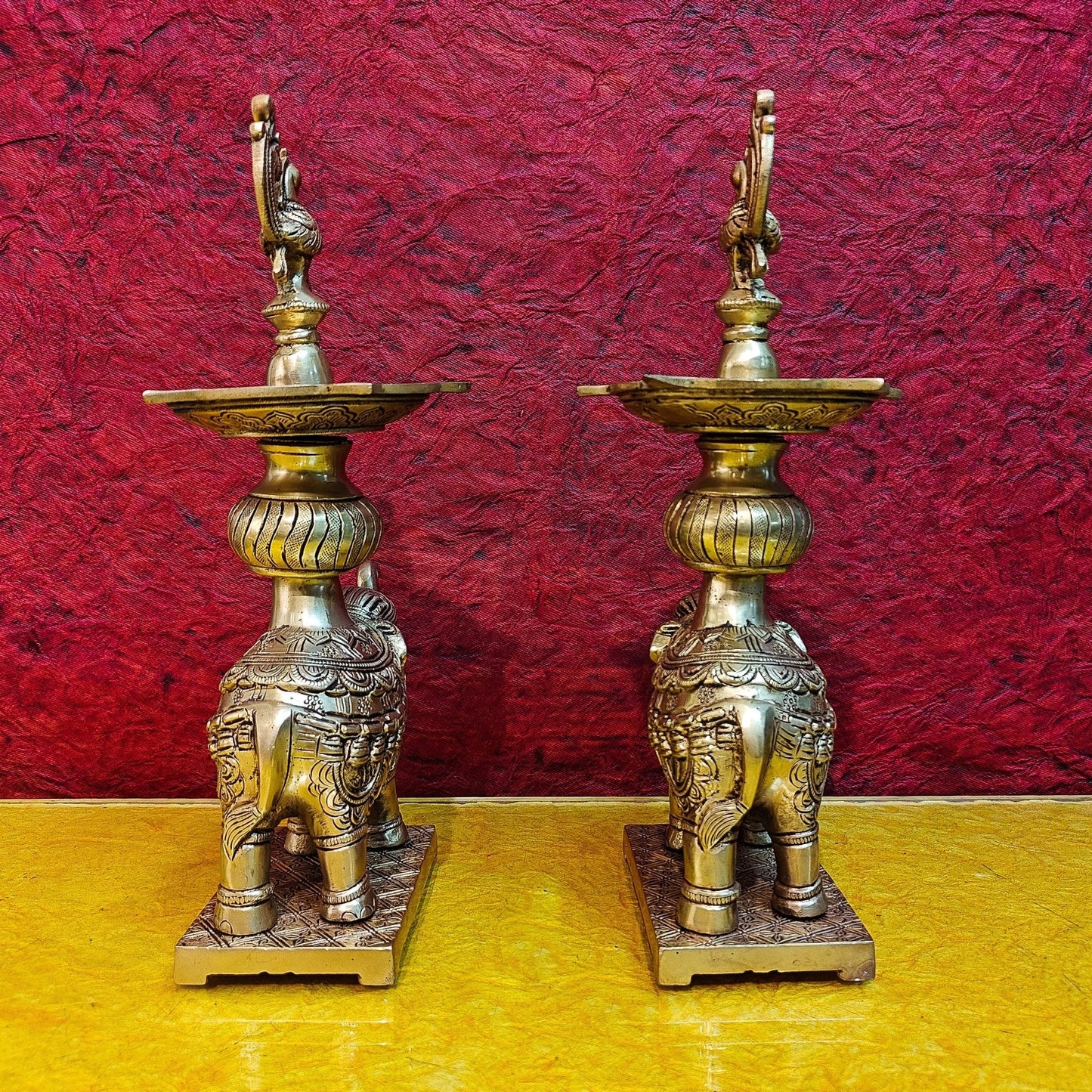 Brass Superfine Elephant with peacock lamp 11"