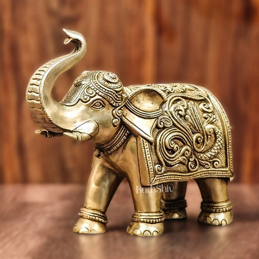 Brass Superfine Elephant with trunk up statue 12"