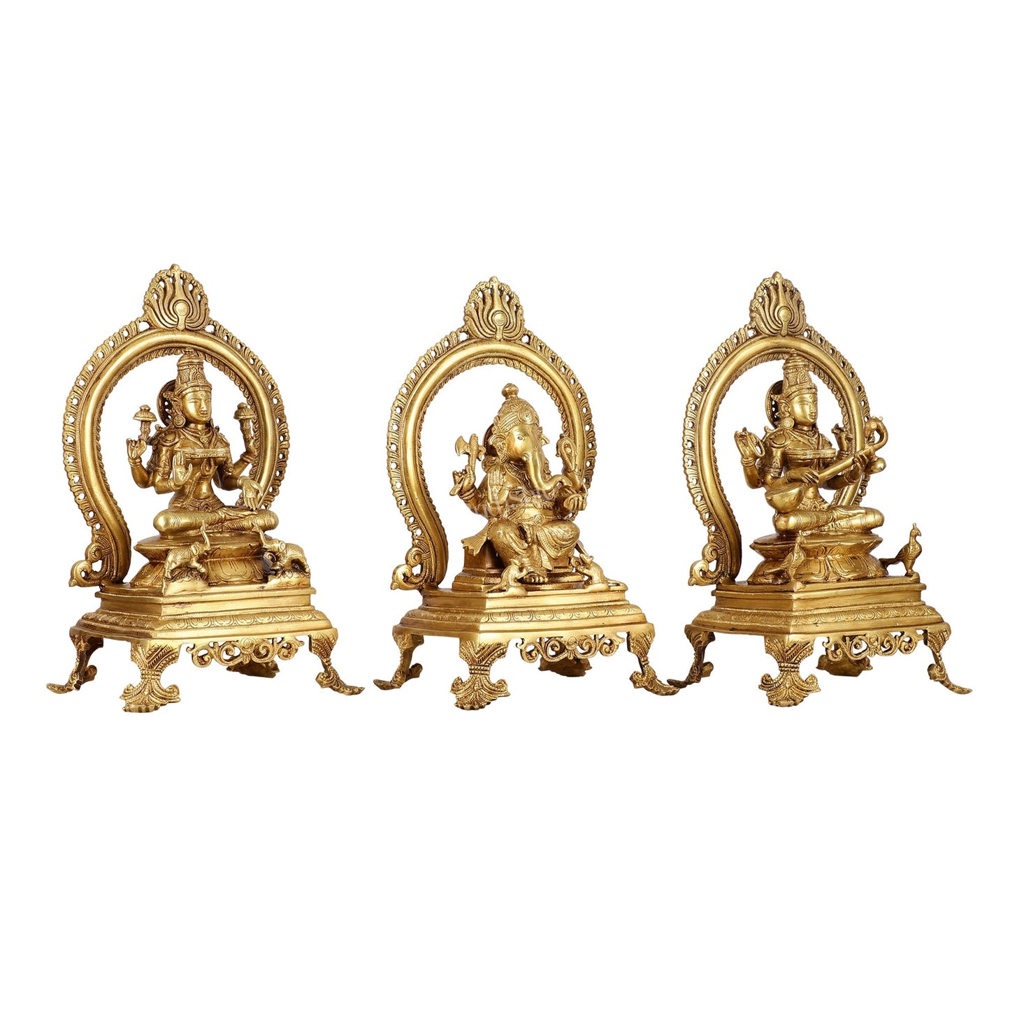 Brass Superfine Ganesh, Lakshmi, and Saraswati Idol Set 15