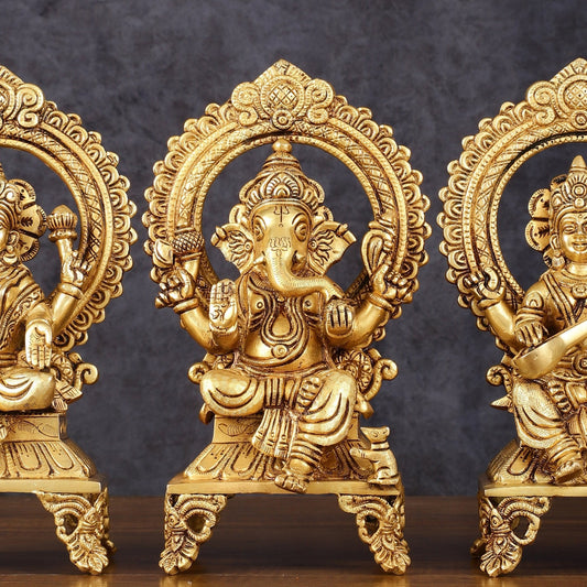 Brass Superfine Ganesh Lakshmi Saraswati idols 9.5"