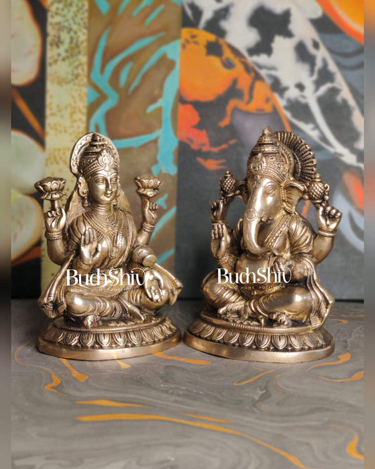 Brass Superfine Ganesha and Lakshmi 8"