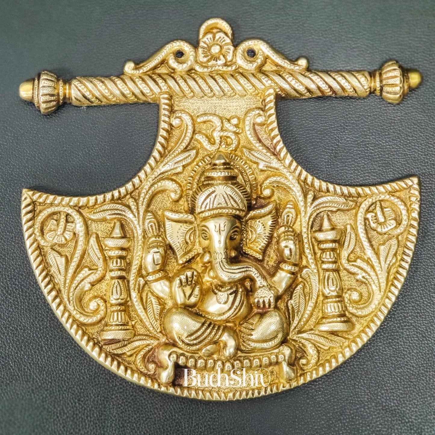 Brass Superfine Ganesha Antique Style Wall Hanging - 10 inches
