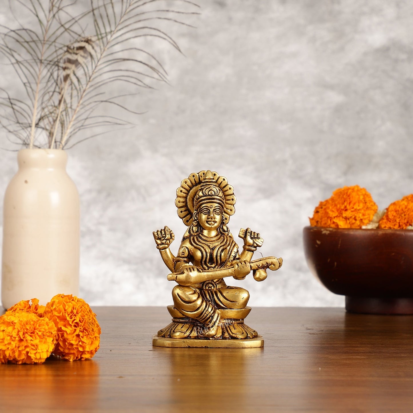 Brass Superfine Ganesha Lakshmi Saraswati Idols Set - 5 Inch