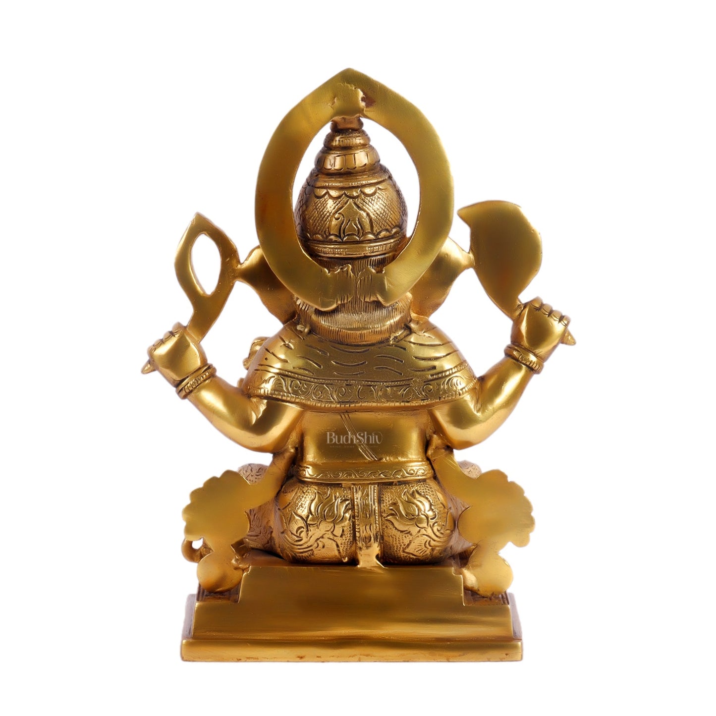 Brass Superfine Ganesha Statue with Kalash and Mouse 10 inch