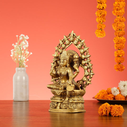 Brass Superfine Goddess Lakshmi with Coin Idol - 10.5 Inch