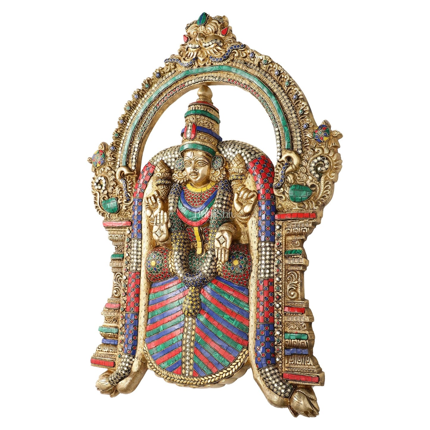 Brass Superfine Goddess Padmavathi Thayar Large Wall Hanging Idol with Stonework