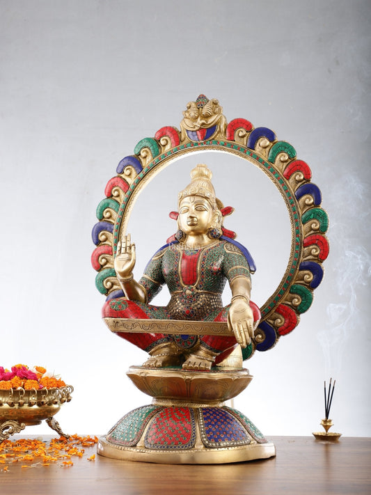 Brass Superfine Handcrafted Ayappan Swamy Statue with stonework 30"