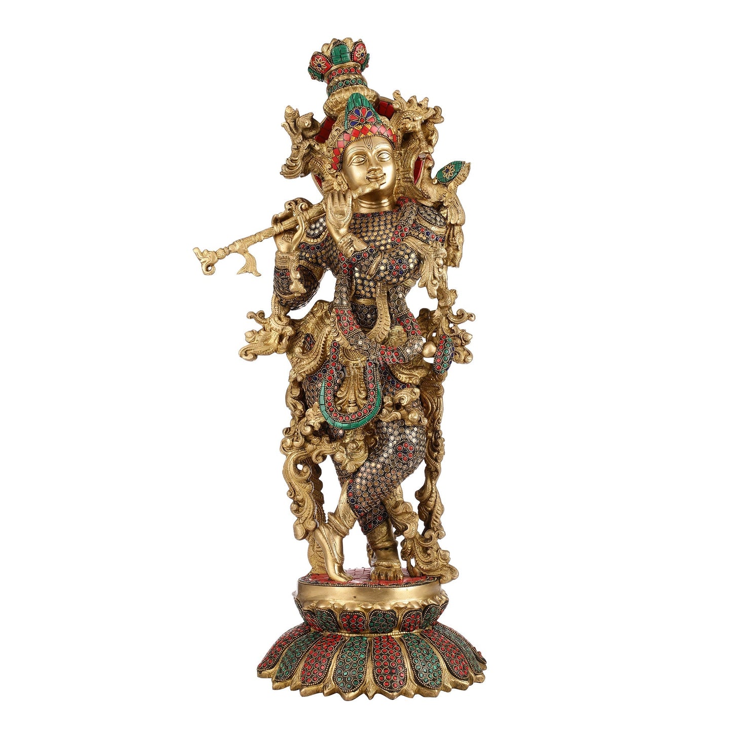 Brass Superfine Krishna Statue on lotus base 26"