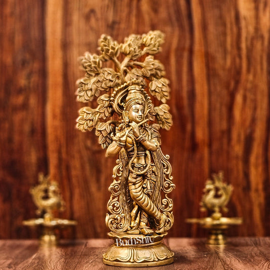 Brass Superfine Krishna with Kalpavriksha Tree