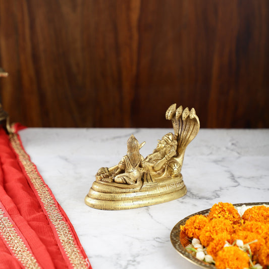 Brass Superfine Lakshmi Narayan Vishnu on Sheshanaag | 5" Height