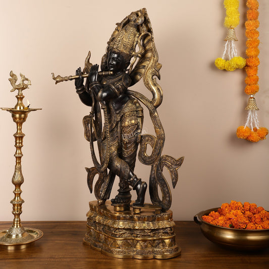 Brass Superfine Large Lord Krishna Statue - 35 inch