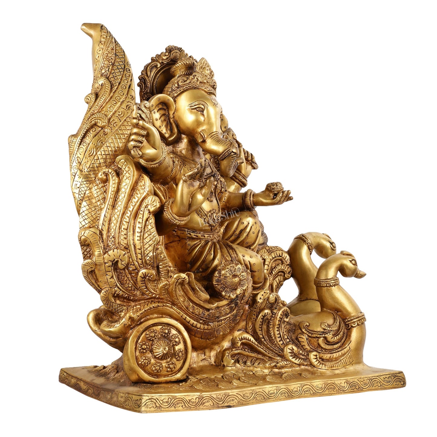 Brass Superfine Lord Ganesha Idol on Swan Chariot - 21.5 Inches