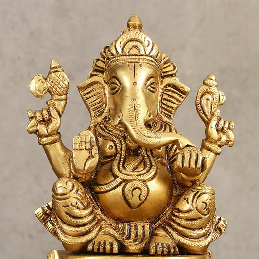 Brass Superfine Lord Ganesha Idol with Ashtavinayaka Carvings - 6.5 Inch
