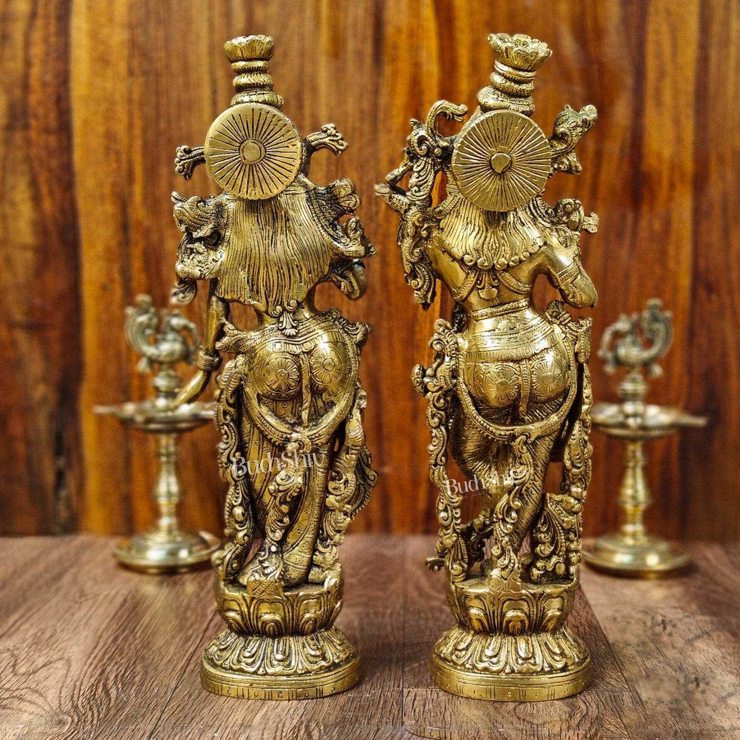 Brass Superfine Radha Krishna Statues - Finely Carved with Sharp Features 14 inch