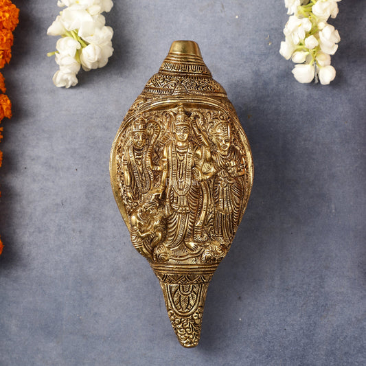 Brass Superfine Ramdarbar Carved Shankh Conch 9 inch antique