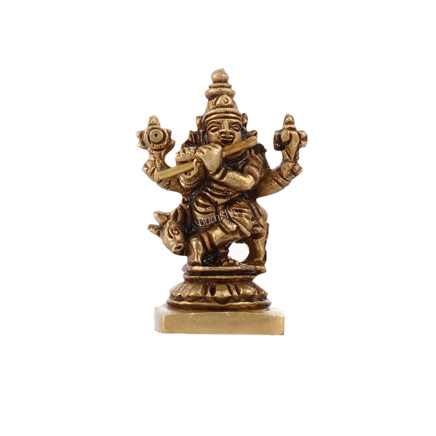 Brass Superfine Small Krishna with Cow Idol | Height 2 inch