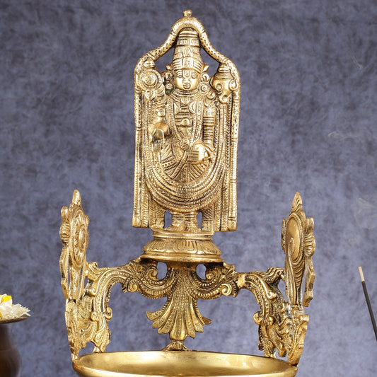 Brass Superfine Tirupati Balaji Shankh Oil Lamp Diya | 15" Height