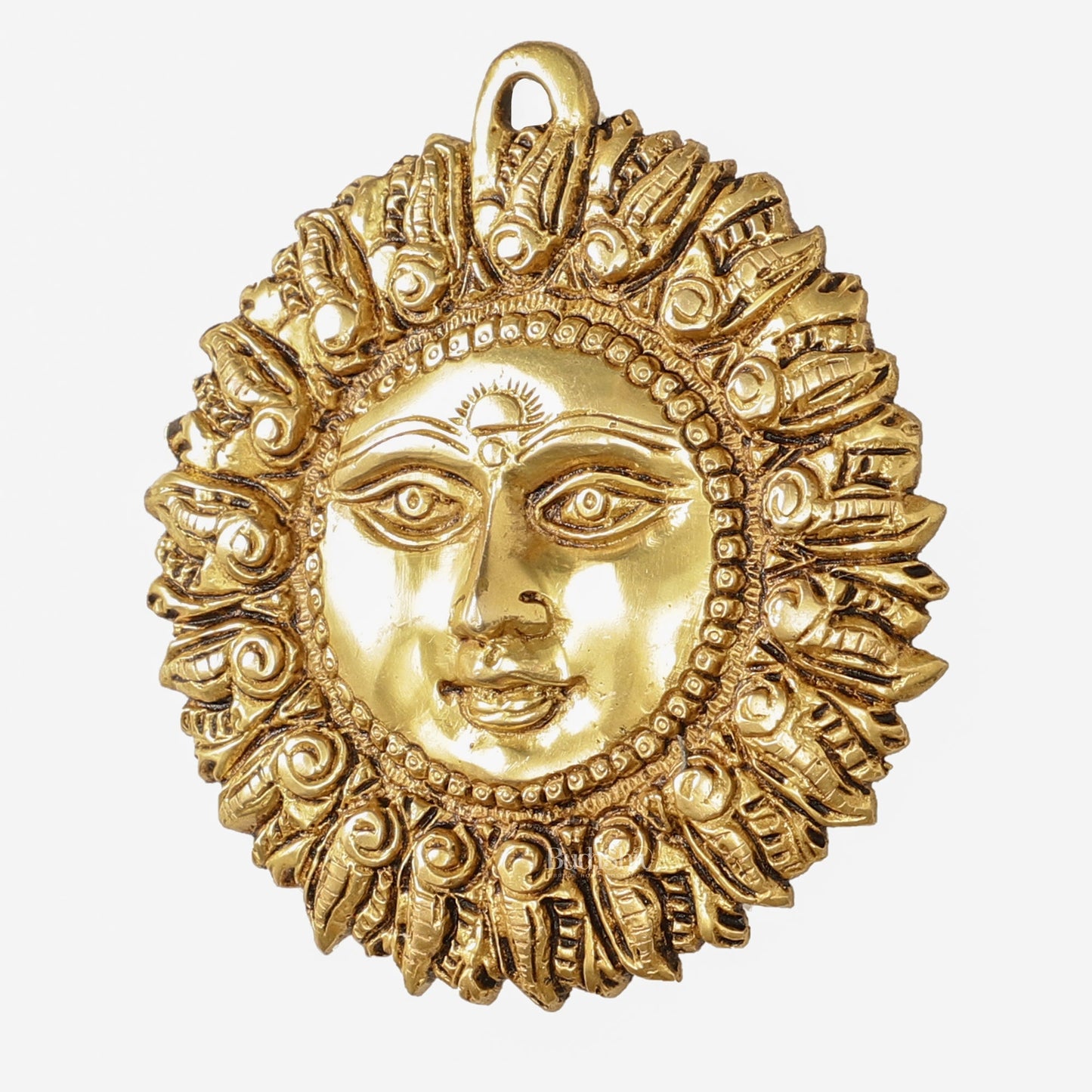 Brass Surya Dev Sun God Wall Hanging - 5 x 5 inch